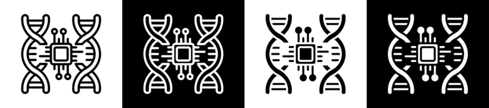 Ai Dna Icon Set In Black And White Filled Style Collection