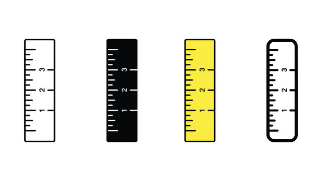 Four different colored rulers side by side on white background