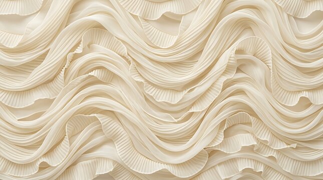 Wavy cream pleated fabric texture background with elegant ruffles