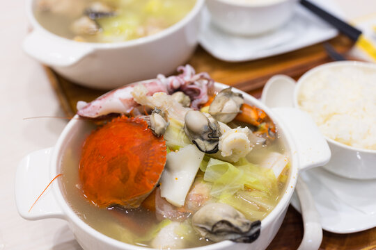 Delicious seafood porridge served in a restaurant