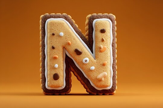 cute cartoon style 3d "N" letter with the biscuit texture