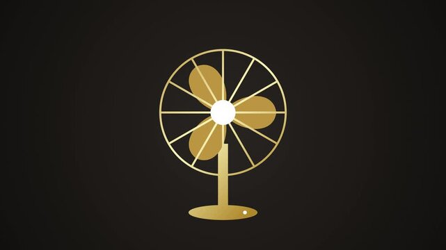 Minimalist Golden Electric Table Fan Icon Animation with Rotating Blades on a Dark Background for Cooling Concept
