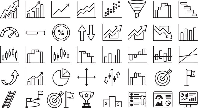 Business and finance line icon set for design and presentation