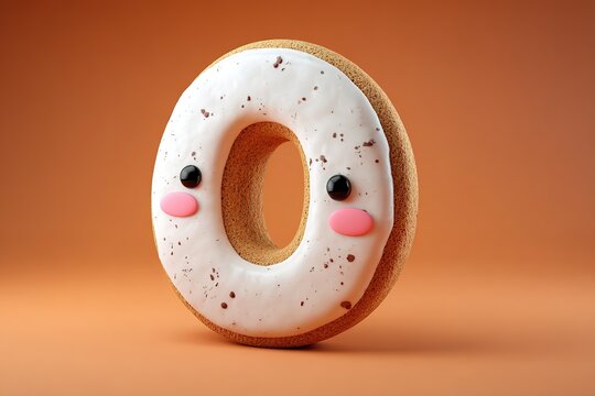 cute cartoon style 3d "O" letter with the biscuit texture and shape 