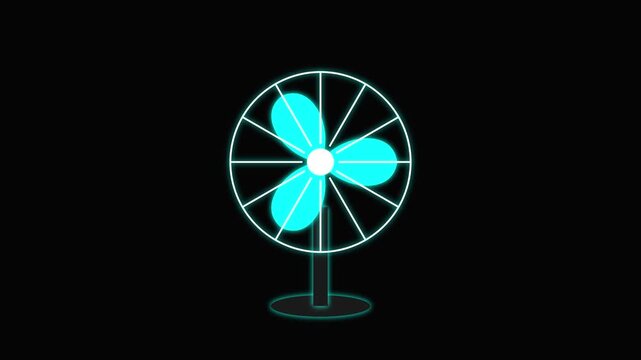 Colorful Neon Electric Fan Animation Looped with Rotating Blades and Vibrant Glowing Outlines on Black Backdrop