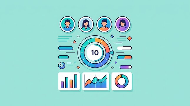 Colorful business data dashboard showing user analytics and charts