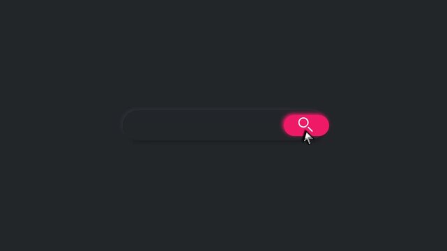 Clean Search Bar UI Animation with Mouse Pointer Clicking Pink Button on Sleek Dark Background for Web Design