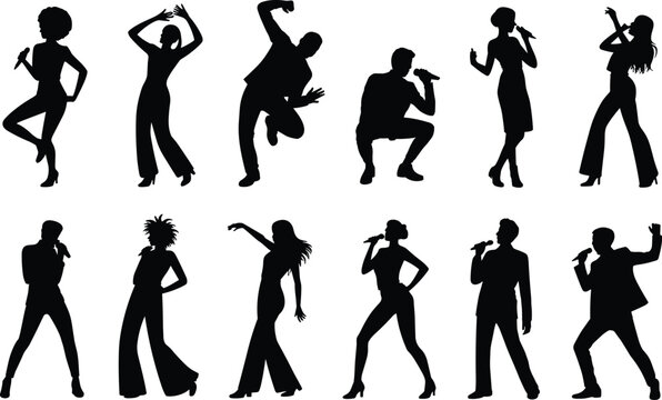 Dynamic silhouette collection singers and dancers in energetic performance poses