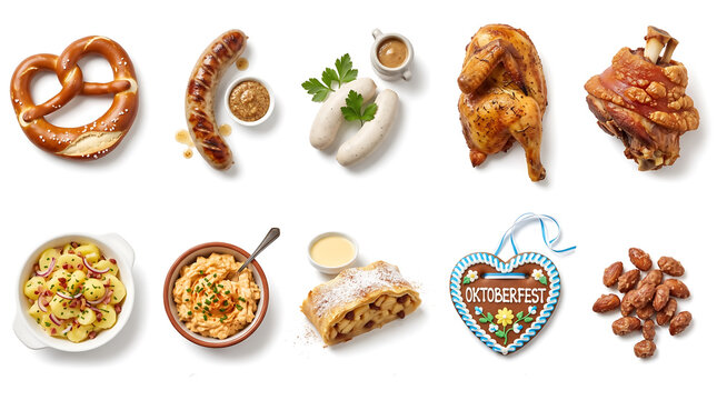 Oktoberfest Food Collection &ndash; 10 Traditional Bavarian Foods Isolated on White Background