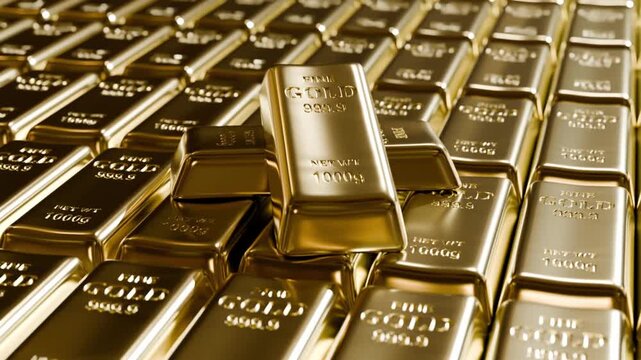 3D Illustration of Fine Gold Bars Stacked in Vault Wealth and Investment