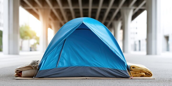 Homelessness shelter beneath an urban bridge