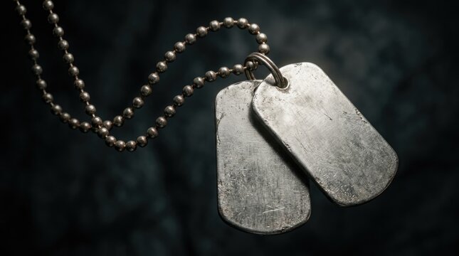 Silver Military Dog Tags Hanging Together On A Chain