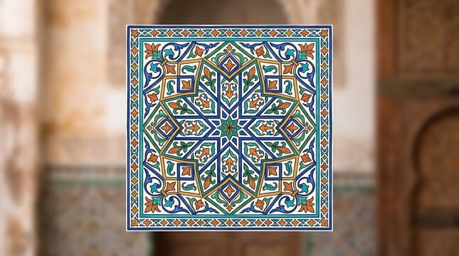 Traditional islamic geometric pattern with floral arabesque motifs