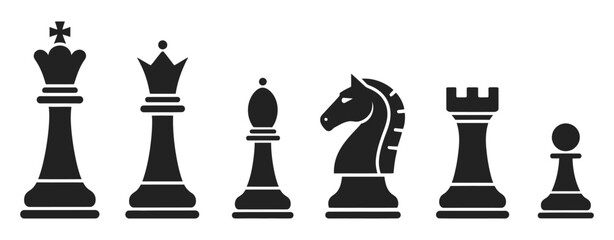 Chess Icon Set with Modern Flat and Outline Chess Piece Symbols for Strategy and Board Game Design ©    
