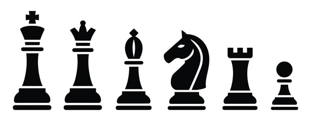 Chess Icon Set with Modern Flat and Outline Chess Piece Symbols for Strategy and Board Game Design ©    