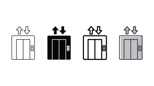 Four different elevator icons with up and down arrows on white background