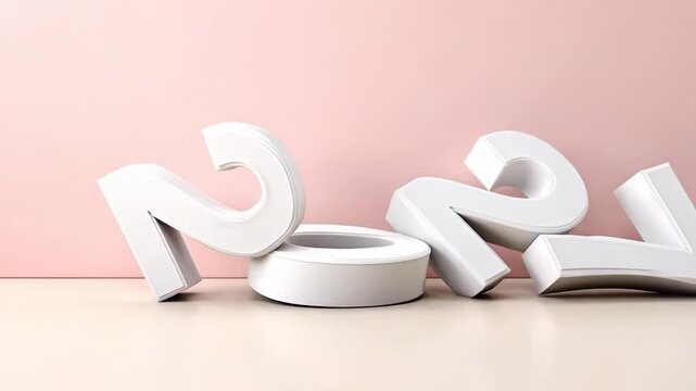 ?Tumbling numbers: 2027 as falling blocks create engaging visual sequence against pink backdrop