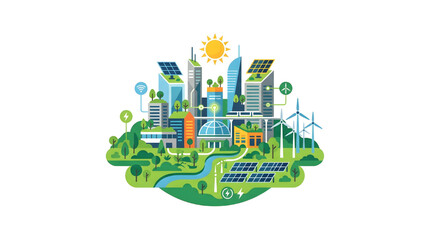 Fototapeta premium Vibrant Eco-Friendly Cityscape Illustrating Sustainable Urban Development and Renewable Energy Solutions for a Greener Future