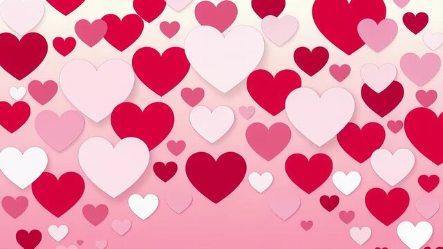 Floating hearts gently drifting upward with subtle scaling animation, modern flat vector style, seamless romantic background.