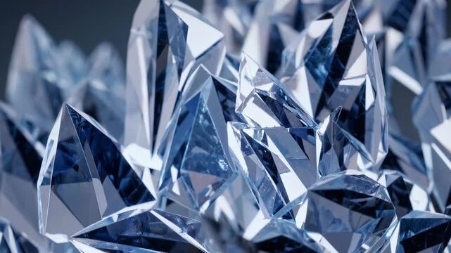 Close-up view of sparkling blue crystals. Light reflects beautifully on crystal surfaces. Unique texture and intricate shapes create stunning visual appeal. Perfect for decoration and design projects.