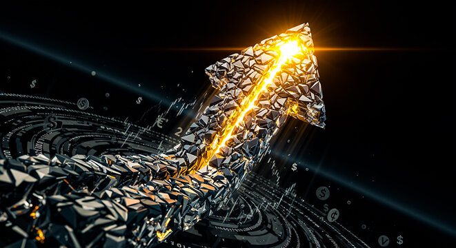 3D Crystal Arrow Upward Growth Financial Success and Wealth