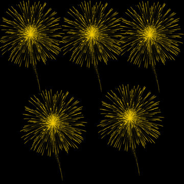Five Yellow Firework Starburst Brushes on Black Background | Adobe Stock

