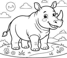 Charming rhino illustration for children's books and educational materials © Humayra