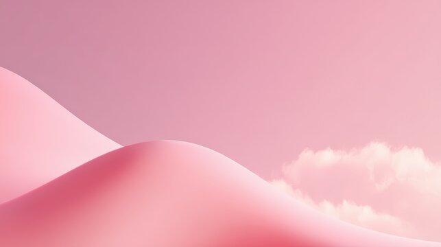 Soft pink abstract curves resembling gentle hills under a pastel sky with a few fluffy clouds, texture pink background