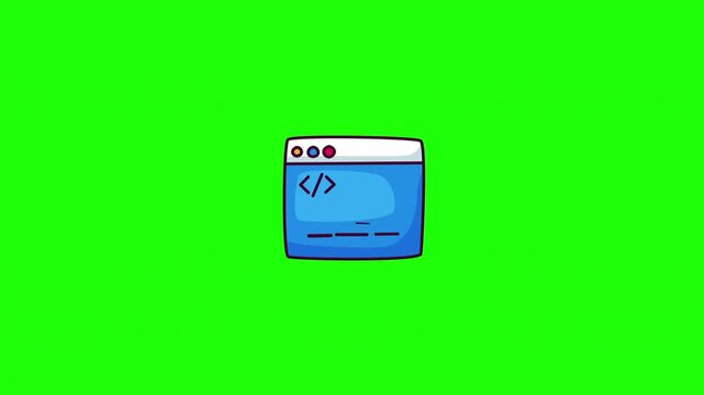 Animated screen coding doodle icon, hand-drawn flat vector line art with wiggle effect, looping motion graphic for programming and tech design