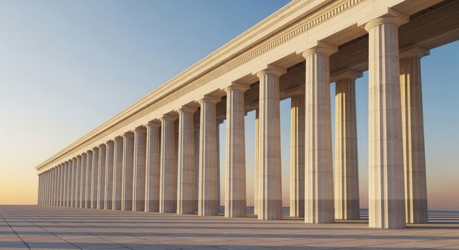 Ancient Greek Temple Columns at Sunset.