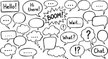 Hand Drawn Speech Bubbles And Thought Clouds With Various Expressions On White Background © RaziaSultana