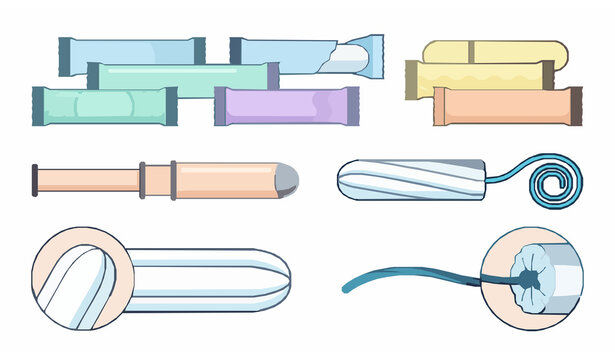 Feminine Hygiene Tampon Set Flat Vector Illustration Isolated on White