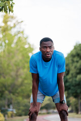 Fototapeta premium Tired fit man resting during outdoor run