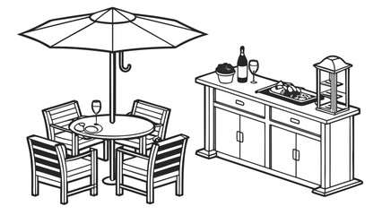 Outdoor patio set with table chairs umbrella bar cart outdoor living umbrella © Juba