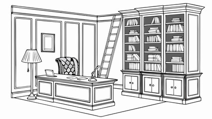 Classic home office with bookshelves and desk home library home study © Juba