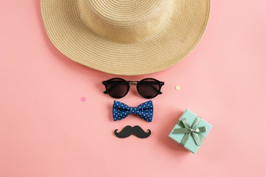 Father day accessories with hat sunglasses and bow tie