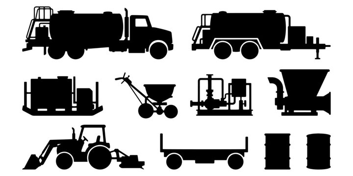 Hydroseeding Machinery Vector Silhouette Bundle - Lawn Care Grass Sprayer Icon Pack - Erosion Control Landscaping Contractor Template Collection