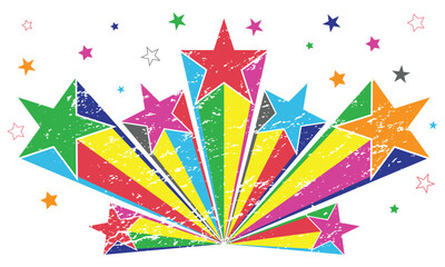 Colorful shooting stars vector, icon set. Astronomy, exploration, cosmic shooting stars web sign symbol design. Abstract falling star with comets tail. Starry galaxy backdrop with grunge effect. © Crystal