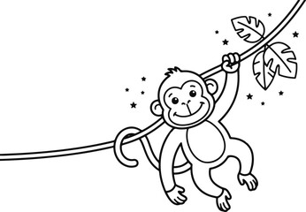 Fototapeta premium Monkey fun coloring page book illustration for kids and adults