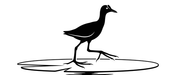 Silhouette of a wading bird on a lily pad © firia