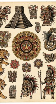 Ancient Aztec Symbols and Icons Collection.