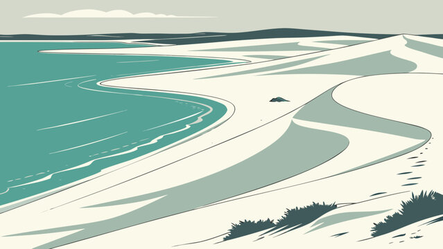Aerial view of a winding river flowing through a snowy landscape with landscape