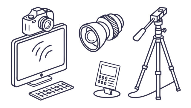 Photography and production gear icons with photography production equipment