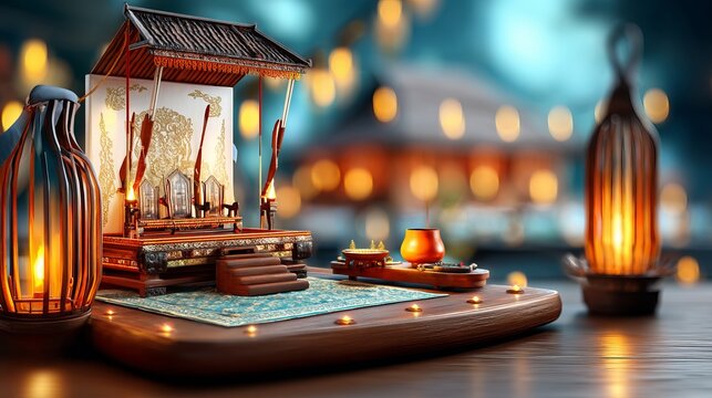 Traditional Wayang Kulit Puppet Stage Concept with Decorative Elements