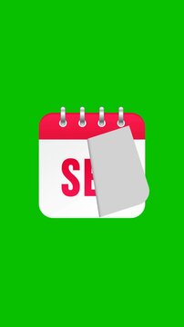 calendar pages flipping animation month names on green background. Full Hd. 4K