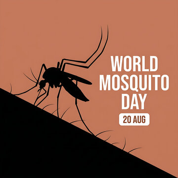 High-contrast vector graphic of a biting mosquito on human skin, marking the August twentieth health observance.