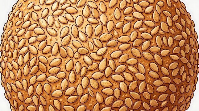Macro view of golden toasted sesame seeds on a round bun