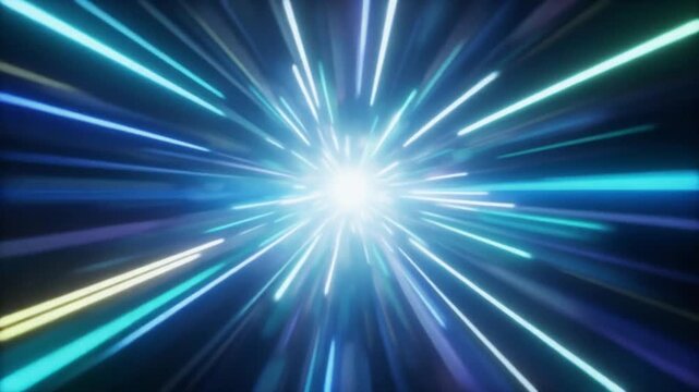 コバルトとシアンの光が重なり合う抽象的で未来的な空間：サイバーネットワークとDX