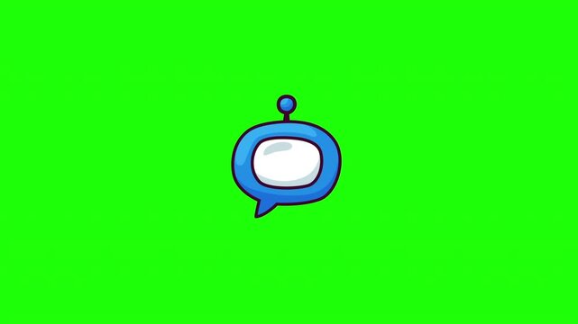 Animated chatbot robot face doodle icon, hand-drawn flat vector line art with wiggle effect, looping motion graphic for AI and technology design