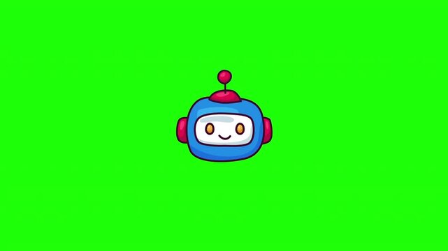 Animated robot head doodle icon, hand-drawn flat vector line art with wiggle effect, looping motion graphic for robotics, automation and tech design